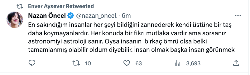 nazan oncel en sakindigim insanlar diyerek yaptigi paylasimla gundem oldu